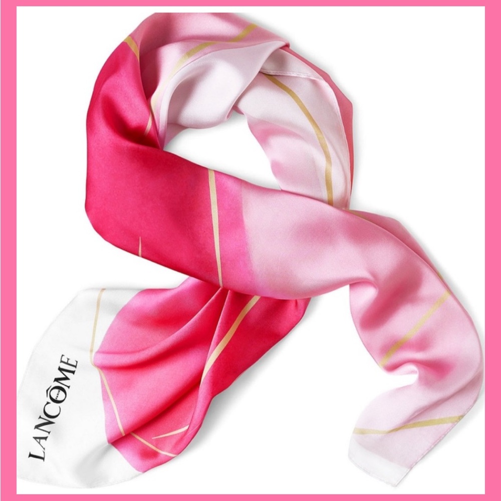 🌸NEW ~ Lancôme Paris Silk Square Scarf - Pink & White - Picture 6 of 10